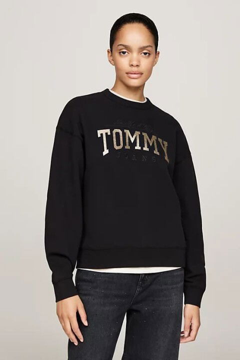 Kadın Altın Logo Sweatshirt - Siyah - Tommy Hilfiger