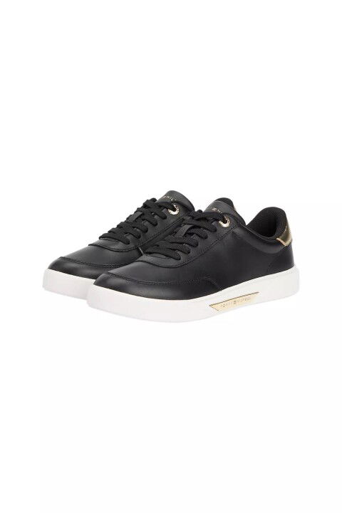 Kadın Altın Rengi Detaylı Kort Sneaker - Siyah - Tommy Hilfiger