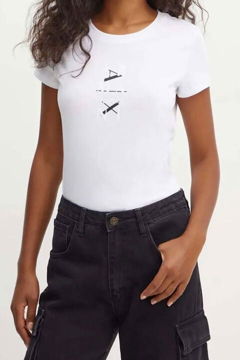 Kadın Ax Bisiklet Yaka T-Shirt - Beyaz - Armani Exchange