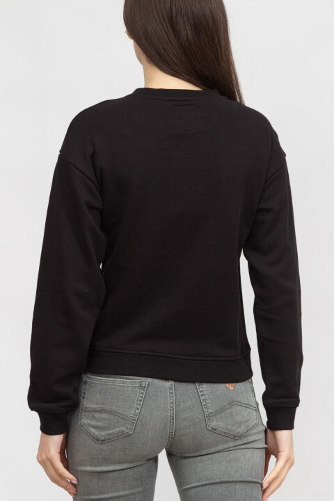 Kadın Bisiklet Yaka Sweatshirt - Siyah - 2