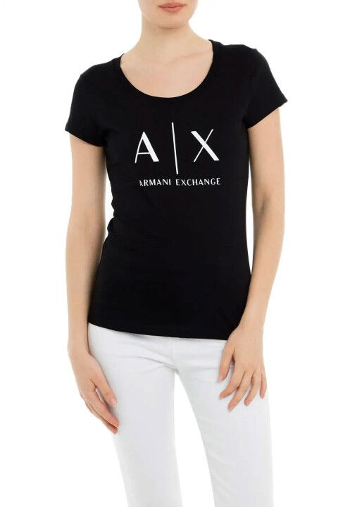 Kadın Bisiklet Yaka T-Shirt - Siyah - ARMANI EXCHANGE