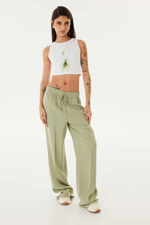 Kadın Burgulu Crop T-Shirt - Su Yeşili - Twist