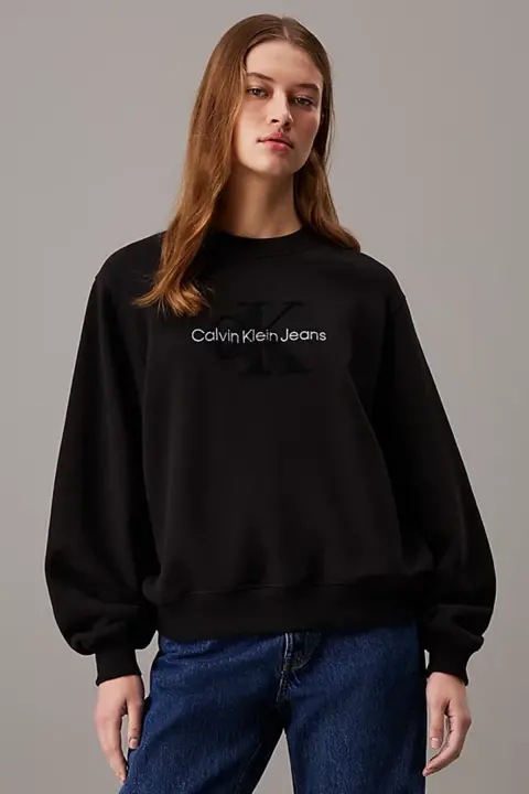 Kadın CHENILLE Monologo Sweatshirt - Siyah - 1