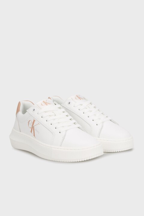 Kadın Chunky Cupsole Kalın Tabanlı Laceup Mont Lth Sneaker Ayakkabı - Beyaz - Calvin Klein