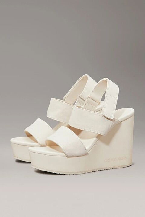 Kadın Ck Canvas Platform Topuk Sandalet - Ekru - Calvin Klein