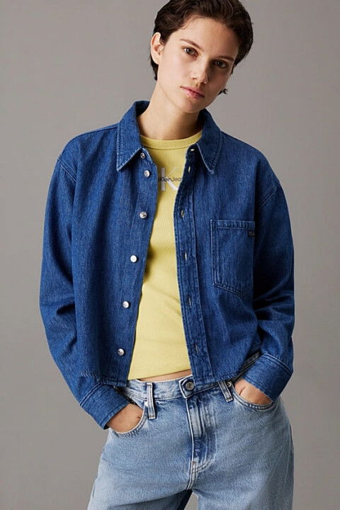 Kadın Ck Crop Dad Denim Gömlek - Mavi - Calvin Klein