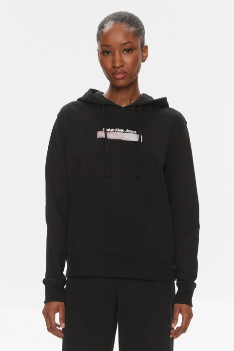 Kadın Ck Dıffused Kapüşonlu Sweatshirt - Siyah - CALVIN KLEIN