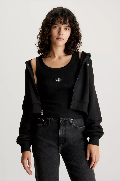 Kadın CK EMBRO BADGE ZIP-THROUGH Sweatshirt - Siyah - 1