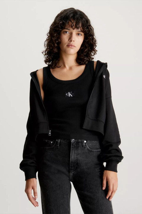 Kadın CK EMBRO BADGE ZIP-THROUGH Sweatshirt - Siyah - CALVIN KLEIN