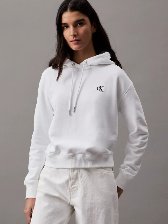 Kadın CK EMBROIDERY HOODIE Sweatshirt-Beyaz - CALVIN KLEIN