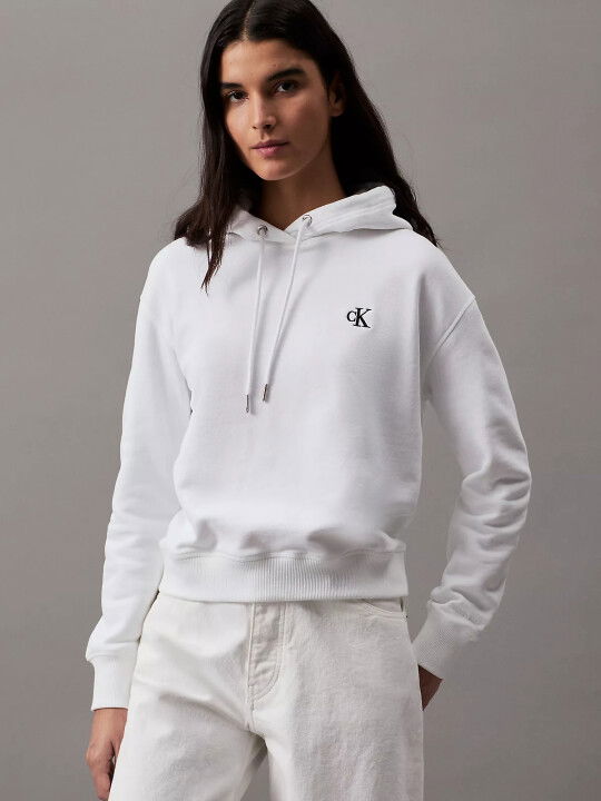 Kadın Ck Embroıdery Hoodıe Sweatshirt-Beyaz - CALVIN KLEIN