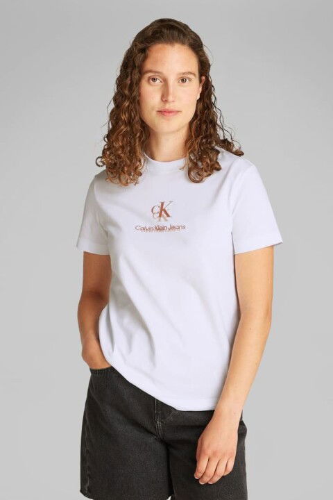 Kadın Ck Gölge Grafik Logo T-Shirt - Beyaz - Calvin Klein