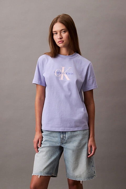 Kadın Ck Hero Classic Mono T-Shirt - Mor - Calvin Klein