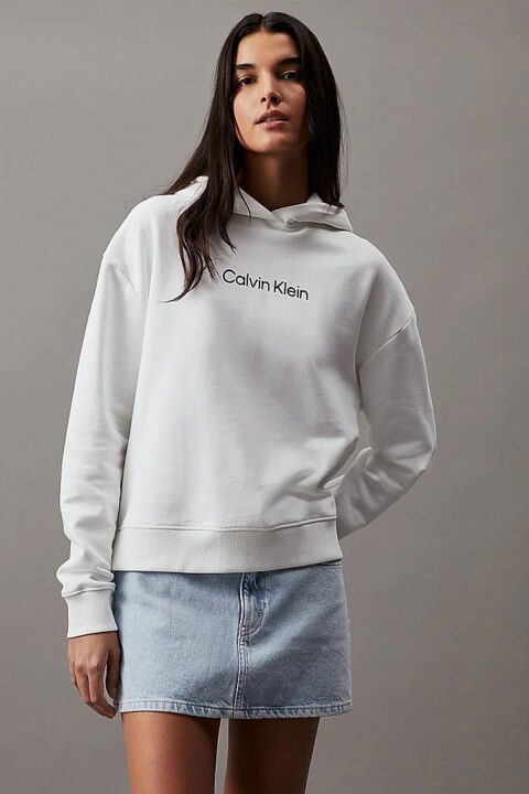 Kadın Ck Hero Logo Sweatshirt - Beyaz - Calvin Klein