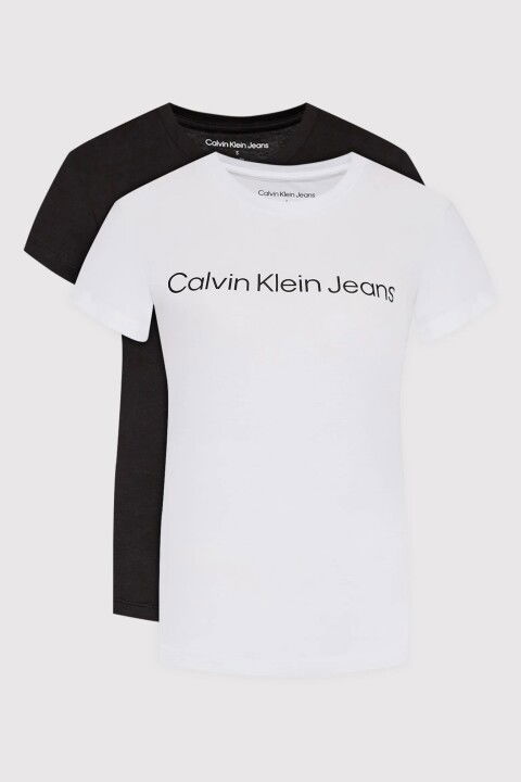 Kadın Ck Institutional Logo 2-Pack T-Shirt - Siyah - Beyaz - Calvin Klein