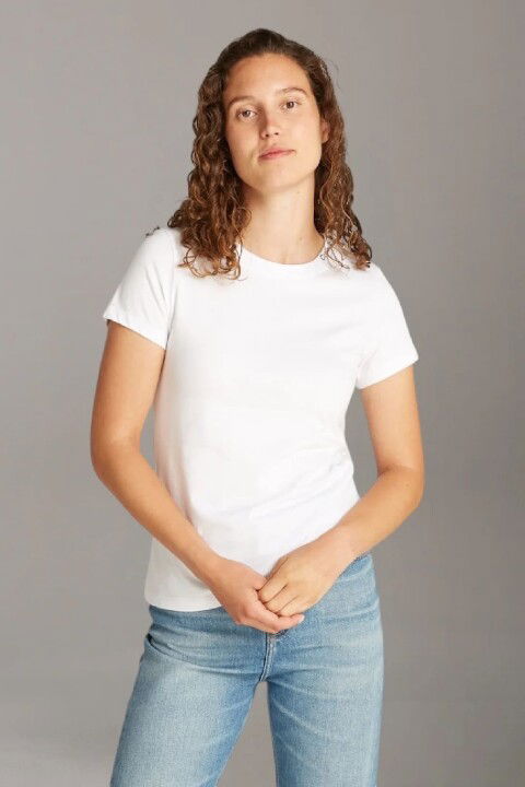 Kadın Ck Logo Neckline T-Shirt - Beyaz - Calvin Klein