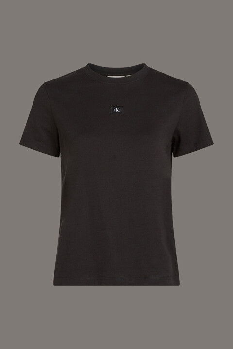Kadın Ck Woven Label Regular T-Shirt - Siyah - Calvin Klein