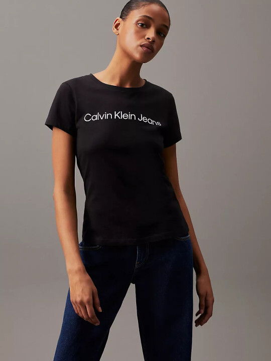 Kadın Core Instıt Logolu Slim Fit T-Shirt - Siyah - CALVIN KLEIN