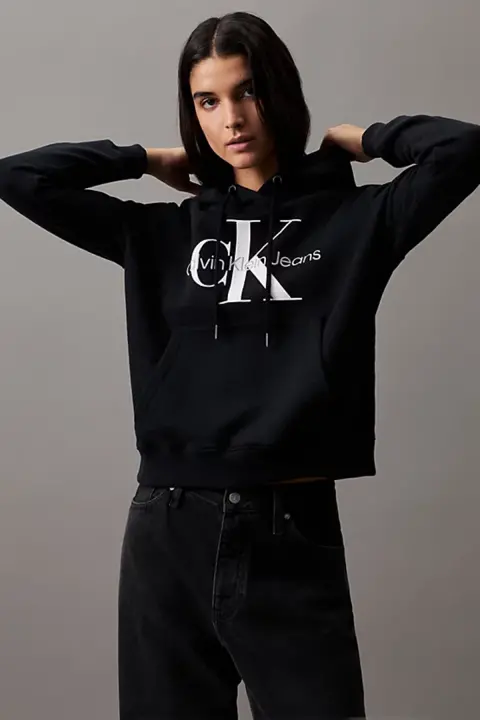 Kadın Core Monologo Kapüşonlu Sweatshirt - Siyah - 1