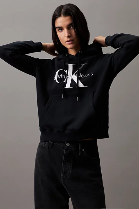 Kadın Core Monologo Kapüşonlu Sweatshirt - Siyah - Calvin Klein