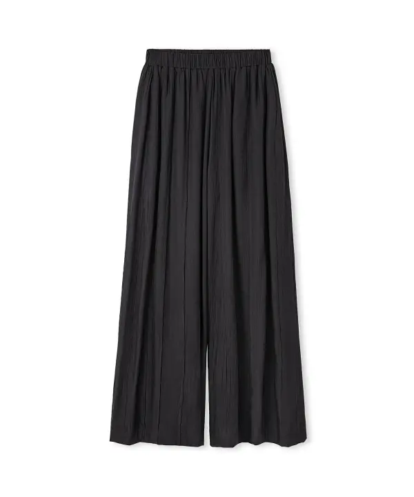 Kadın Dokulu Wide Leg Fit Pantolon - Siyah - 4