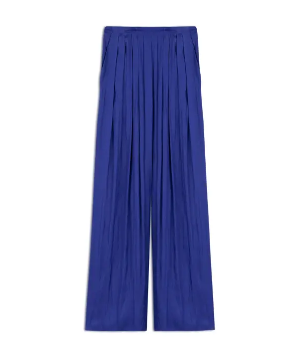 Kadın Dokulu Wide Leg Pantolon - Saks Mavi - 7