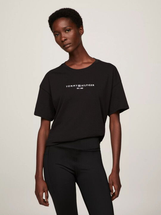 Kadın Ess Mini Corp Rahat Kesim T-Shirt - Siyah Beyaz - Tommy Hilfiger