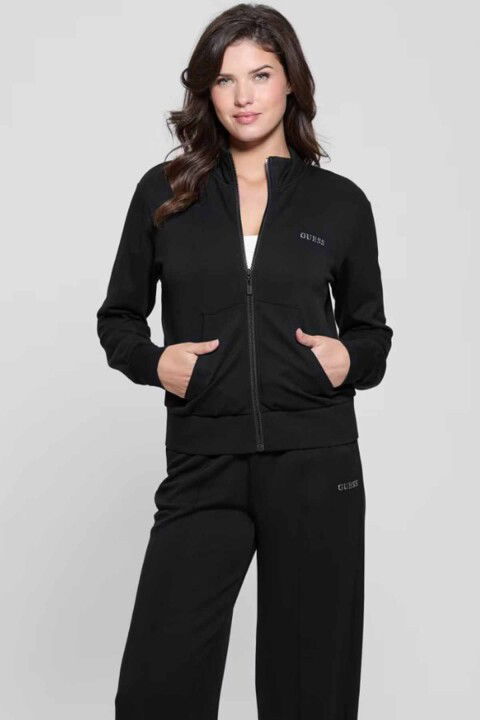 Kadın Gelsey Full Fermuarlı Sweatshirt - Siyah - Guess