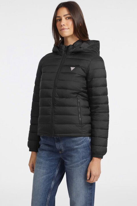Kadın Gj Hooded Puffer Şişme Mont - Siyah - Guess