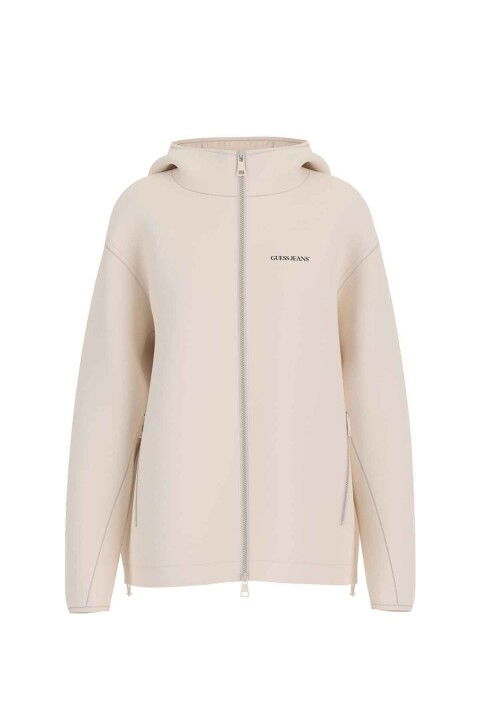 Kadın GJ Packable Windbrea Fermuarlı Sweatshirt - Krem - Guess