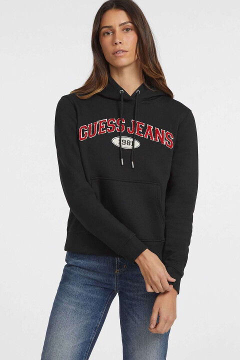 Kadın Gj Şonil Logo Patch Sweatshirt - Siyah - GUESS
