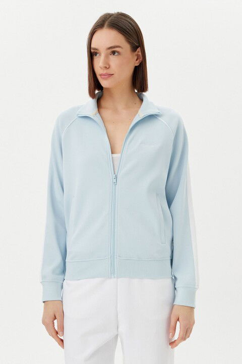 Kadın GJ Tricot Track Fermuarlı Sweatshirt - Açık Mavi - Guess