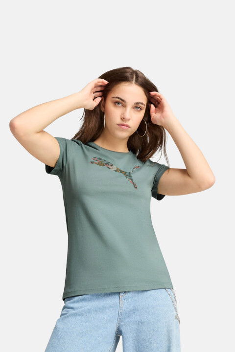 Kadın Graphics Floral Cat Logo Tee T-Shirt - Yeşil - PUMA