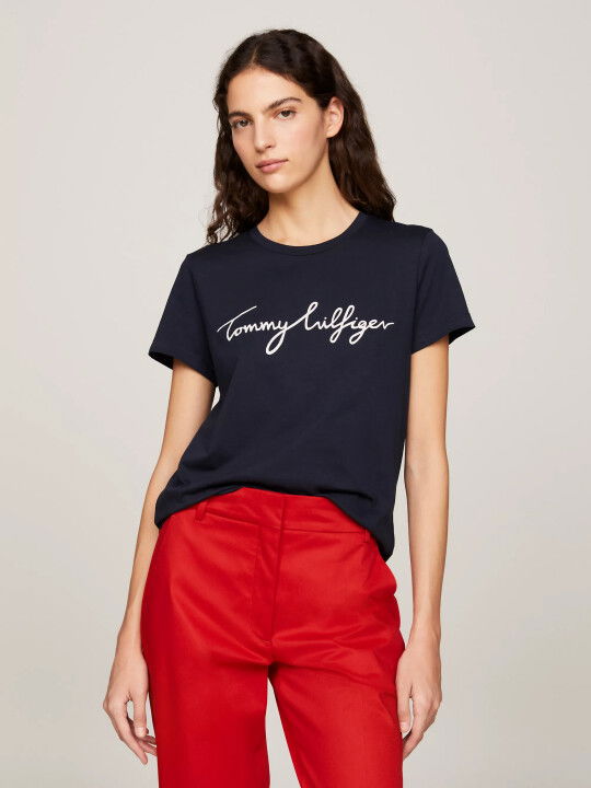 Kadın Herıtage Bisiklet Yaka Logo T-Shirt-Lacivert - Tommy Hilfiger