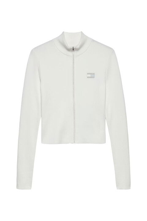 Kadın High Neck Fermuarlı Triko Kazak - Ekru - Tommy Hilfiger