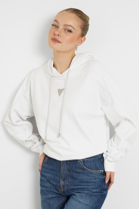 Kadın HOOD MINI TRIANGLE Kapüşonlu Sweatshirt - Beyaz - GUESS