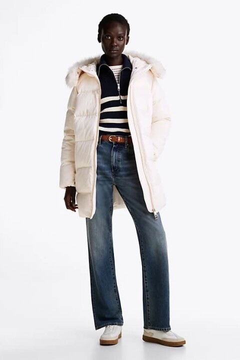 Kadın Kapüşonlu Şişme Mont - Beyaz - Tommy Hilfiger