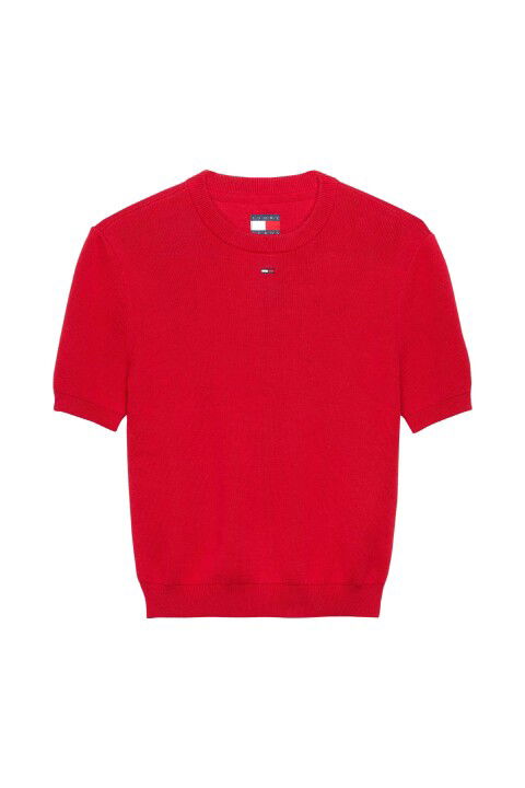 Kadın Kısa Kollu TJW Essential Triko Kazak- Kırmızı - Tommy Hilfiger