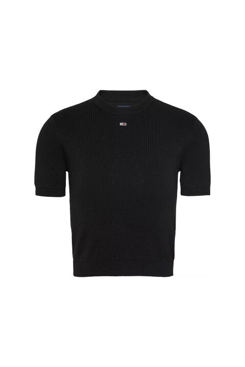 Kadın Kısa Kollu TJW Essential Triko Kazak- Siyah - Tommy Hilfiger