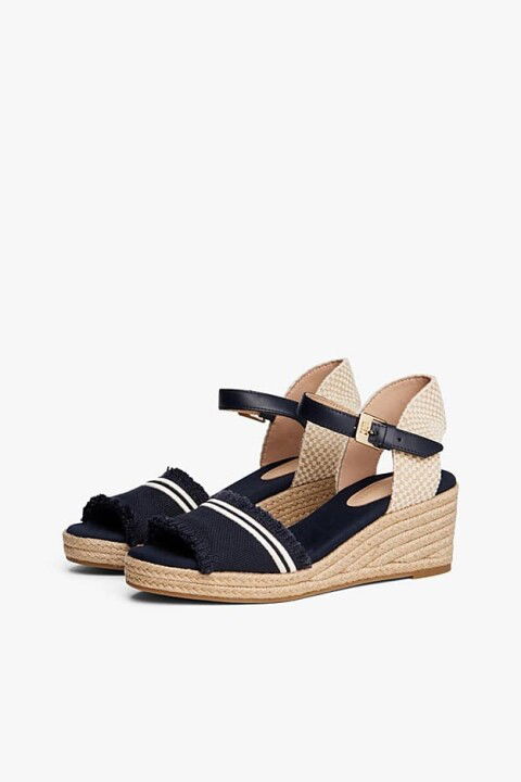 Kadın Kısa Topuklu Hasır Detaylı Sandalet - Lacivert - Tommy Hilfiger