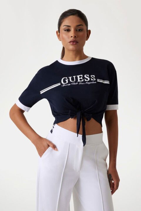 Kadın Knot Önü Düğmeli T-Shirt - Lacivert - Guess