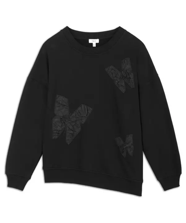 Kadın Kumaş Aplikeli Sweatshirt-Siyah - 5