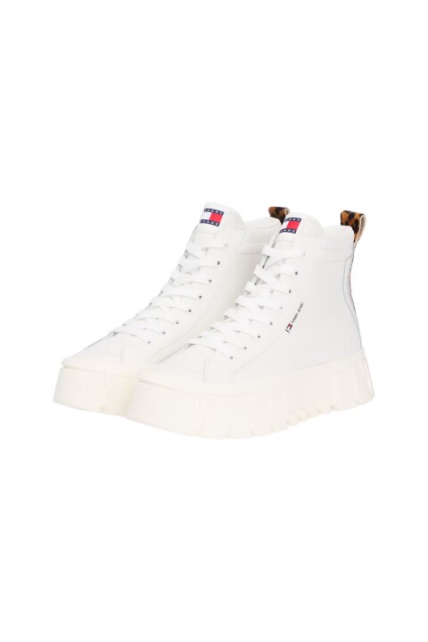 Kadın Leopar Detaylı Platform Tabanlı Bilekli Sneaker - Ekru - Tommy Hilfiger