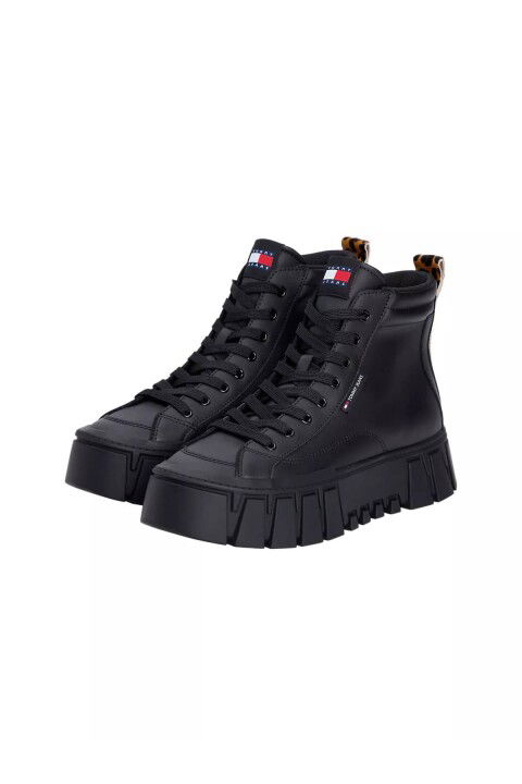 Kadın Leopar Detaylı Platform Tabanlı Bilekli Sneaker - Siyah - Tommy Hilfiger