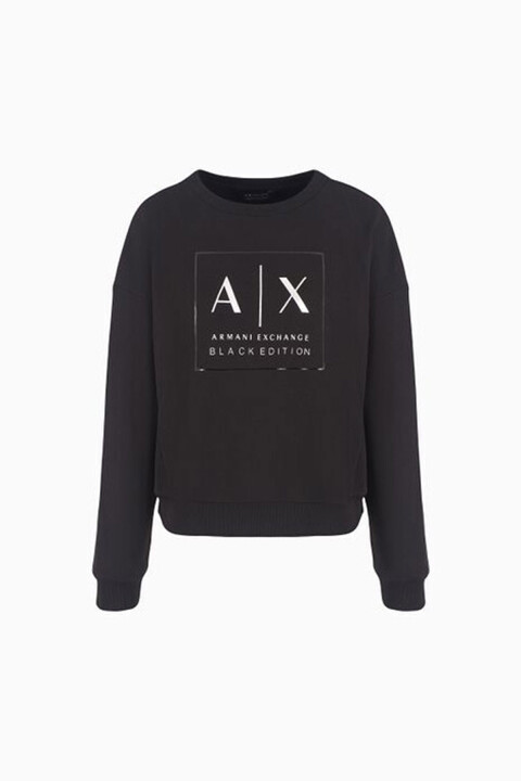 Kadın Logo Baskılı Bisiklet Yaka Sweatshirt - Siyah - ARMANI EXCHANGE