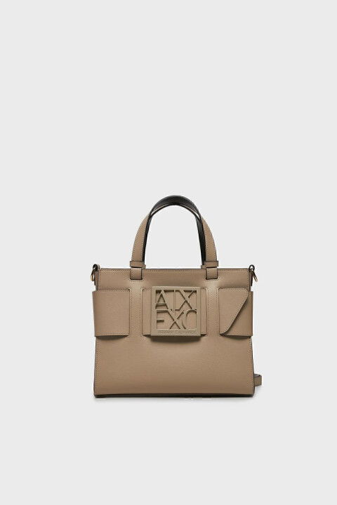 Kadın Logolu Ayarlanabilir Askılı Omuz Çantası - Bej - Armani Exchange
