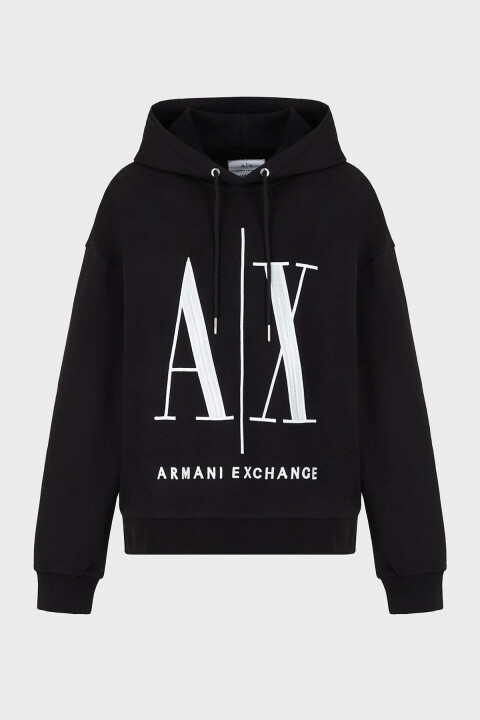 Kadın Logolu Regular Fit Kapüşonlu Sweatshirt - Siyah - Armani Exchange