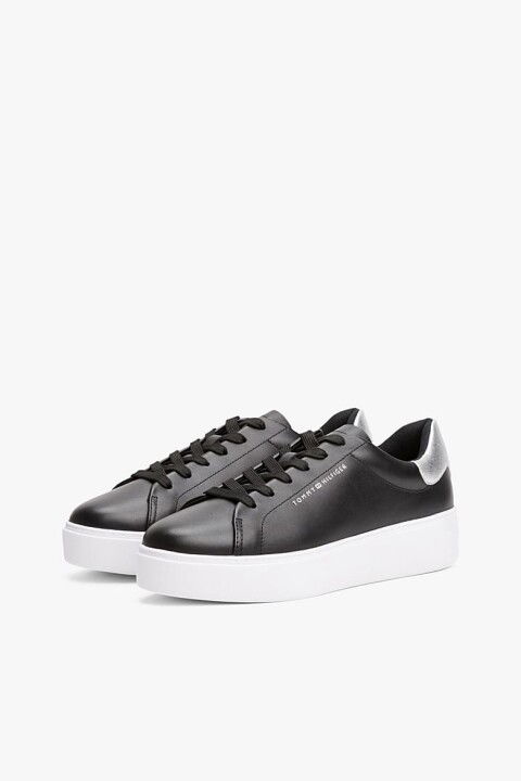 Kadın Metalik Detaylı Platform Tabanlı Kort Sneaker - Siyah - Tommy Hilfiger