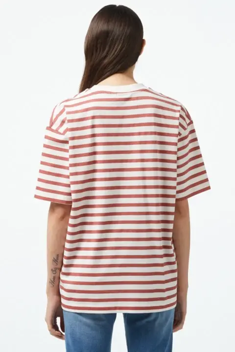 Kadın MODERN REG STRIPE C-NK SS T-Shirt-Beyaz - 2