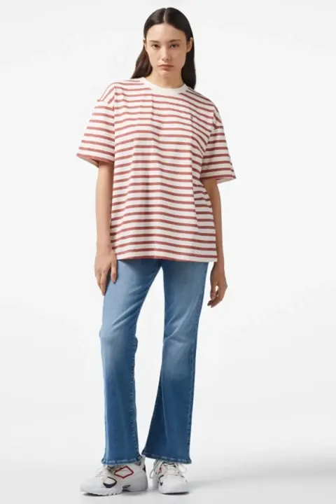 Kadın MODERN REG STRIPE C-NK SS T-Shirt-Beyaz - 3